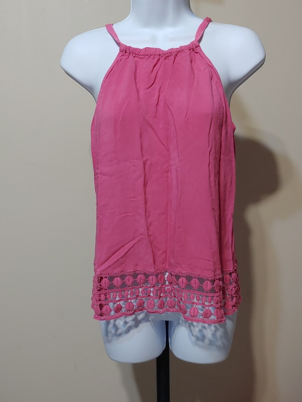 Nicole By Nicole Miller Bright Pink Crochet-Hem Halter Tank